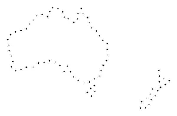 Mappa di Dot Stroke Australia e Nuova Zelanda — Vettoriale Stock