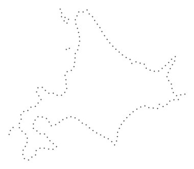 Noktalı kontur Japon Hokkaido harita