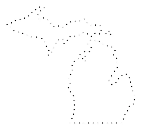 Noktalı kontur Michigan State harita — Stok Vektör