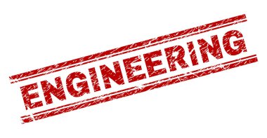 Mühendislik mühür damgası doku ile. Kırmızı vektör kauçuk baskı ile doku mühendisliği etiket. Metin etiketi çift paralel çizgi arasında yer alıyor.