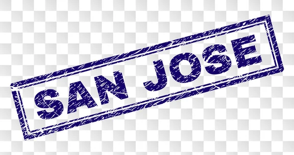 San Jose damga sıkıntı stiliyle baskı mühür ve çift dikdörtgen çerçeveli. Damga şeffaf bir arka plan üzerine yerleştirilir. Mavi vektör kauçuk baskı San Jose etiketinin kirli doku ile.
