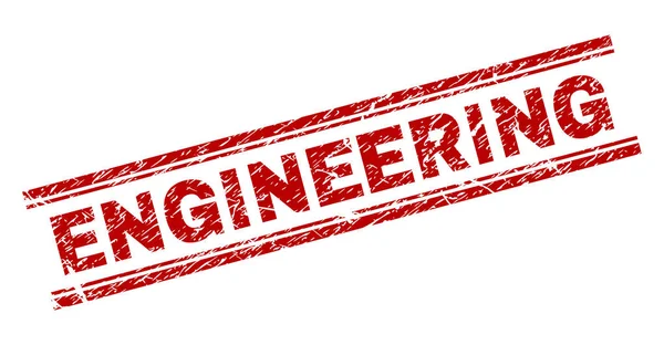 Mühendislik mühür damgası doku ile. Kırmızı vektör kauçuk baskı ile doku mühendisliği etiket. Metin etiketi çift paralel çizgi arasında yer alıyor.