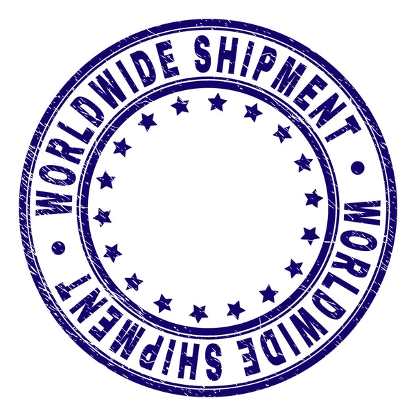 Sello de sello redondo de envío mundial con textura rayada — Vector de stock