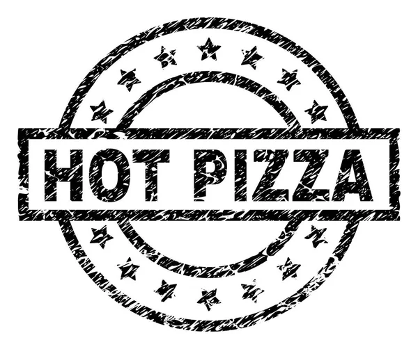 Dokulu sıcak Pizza damga mühür çizik — Stok Vektör