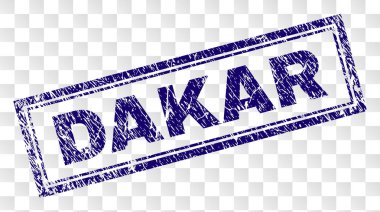 Dakar damga mühür filigran kauçuk yazdırma stilini ve Çift Kişilik çerçeveli dikdörtgen şekli ile. Damga şeffaf bir arka plan üzerine yerleştirilir. Mavi vektör kauçuk baskı kirli doku ile Dakar resim yazısı.