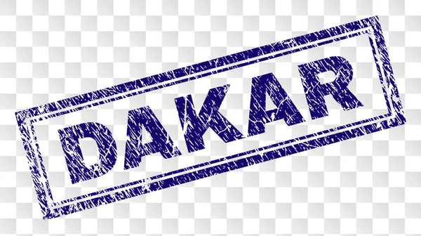 Dakar damga mühür filigran kauçuk yazdırma stilini ve Çift Kişilik çerçeveli dikdörtgen şekli ile. Damga şeffaf bir arka plan üzerine yerleştirilir. Mavi vektör kauçuk baskı kirli doku ile Dakar resim yazısı.