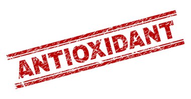 Antioksidan mühür sıkıntı doku ile yazdırma. Aşınmış doku ile antioksidan metnin kırmızı vektör kauçuk baskı. Metin başlığı çift paralel çizgi arasında yer alıyor.