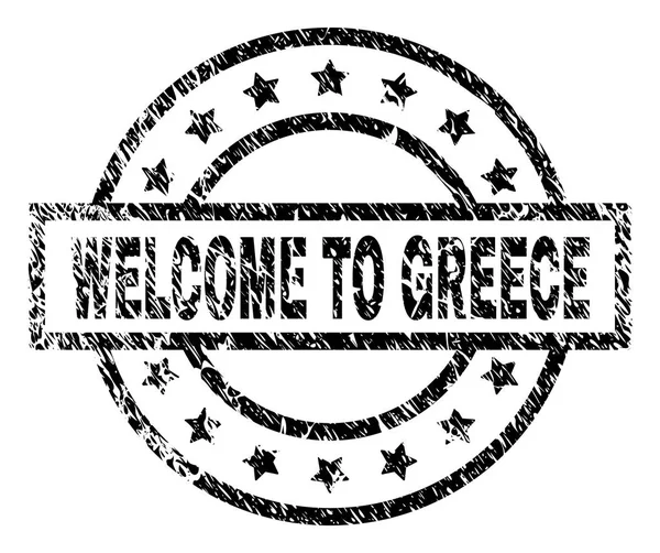 Gekrast getextureerde Welkom bij Griekenland stempel-zegel — Stockvector
