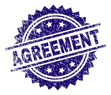 Sözleşmesi damga mühür filigran sıkıntı tarzı ile. Mavi vektör kauçuk baskı sözleşmesi etiketinin retro doku ile.