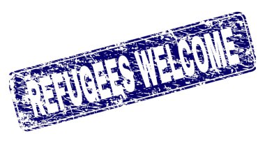 Yuvarlatılmış dikdörtgen damga grunge mülteciler Hoşgeldiniz çerçeveli