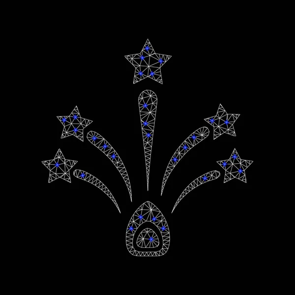 Vector Mesh Star Fireworks Icono con diamantes azules — Archivo Imágenes Vectoriales