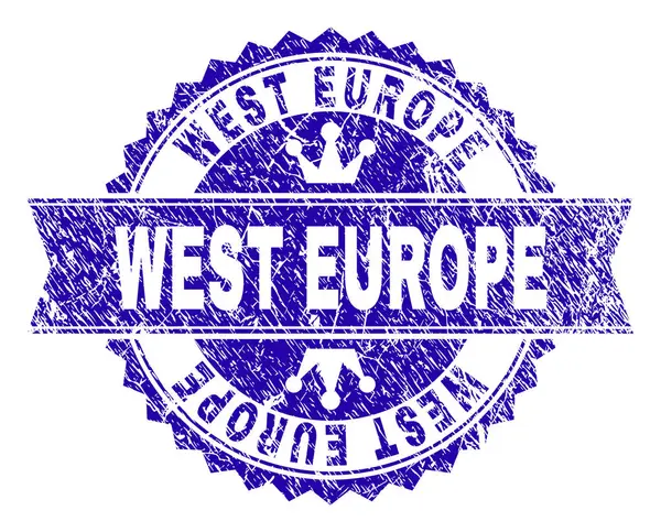 Γδαρμένο ελαστικοποιημένων Δυτική Ευρώπη σφραγίδα σφραγίδα με κορδέλα — Διανυσματικό Αρχείο