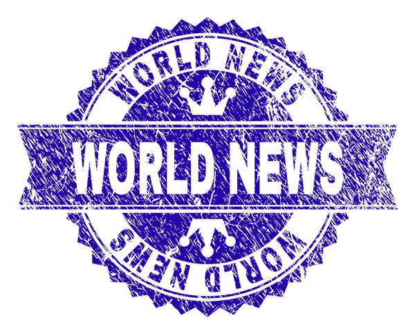 Scratched Textured WORLD NEWS Sceau de timbre avec ruban — Image vectorielle