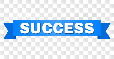 Başarı metin şerit. Beyaz resim yazısı ve mavi bant ile tasarlanmış. Saydam bir arka plan üzerinde başarı etiketi ile vektör banner.