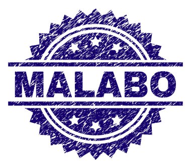 Malabo damga mühür filigran sıkıntı tarzı ile. Mavi vektör kauçuk baskı Malabo başlık doku ile.