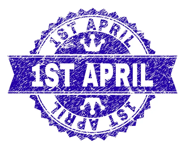 Grunge texturierte Briefmarke vom 1. April mit Schleife — Stockvektor