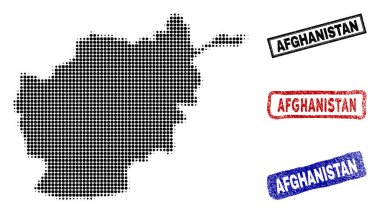 Afganistan harita Grunge başlık pulları ile yarı ton nokta tarzında