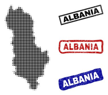 Arnavutluk Cumhuriyeti harita Grunge resim yazısı pulları ile yarı ton nokta tarzında