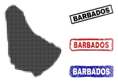 Yarı ton nokta tarzı Grunge resim yazısı pulları ile Barbados Haritası