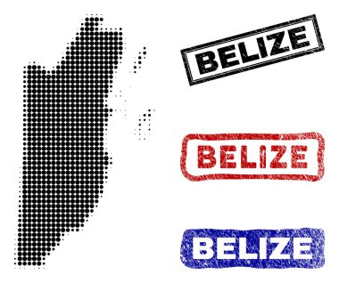 Yarı ton nokta tarzı Grunge adı pulları ile Belize Haritası