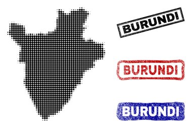 Grunge resim yazısı pulları ile yarı ton nokta tarzında Burundi Haritası