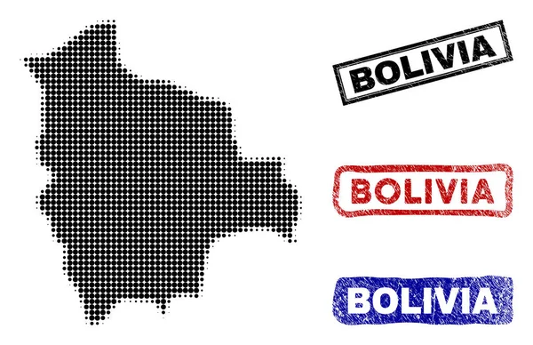 Bolivia kaart in Halftone Dot stijl met Grunge bijschrift stempels — Stockvector