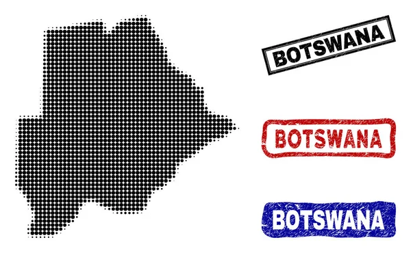 Botswana Mapa w półtonów Dot stylu Grunge tytuł znaczki — Wektor stockowy