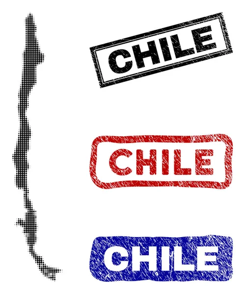 Χάρτης Χιλής με ράστερ Dot στυλ Grunge τίτλος γραμματόσημα — Διανυσματικό Αρχείο