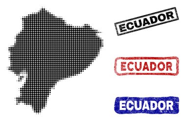 Yarı ton nokta tarzı Grunge adı pulları ile Ekvator harita