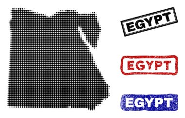 Yarı ton nokta tarzı Grunge resim yazısı pulları ile Mısır harita