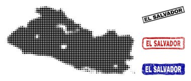Yarı ton nokta tarzı Grunge adı pulları ile El Salvador Haritası