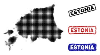 Yarı ton nokta tarzı Grunge adı pulları ile Estonya Haritası
