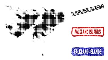 Falkland Adaları Harita Grunge başlık pulları ile yarı ton nokta tarzında