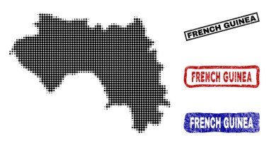Fransız Gine harita Grunge başlık pulları ile yarı ton nokta tarzında