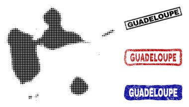 Guadeloupe harita Grunge başlık pulları ile yarı ton nokta tarzında