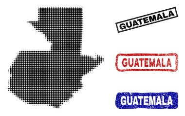 Yarı ton nokta tarzı Grunge adı pulları ile Guatemala Haritası