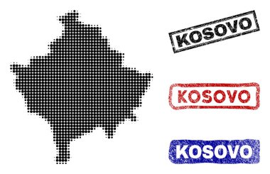 Yarı ton nokta tarzı Grunge adı pulları ile Kosova Haritası