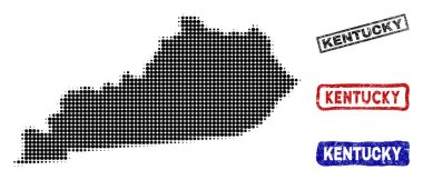 Kentucky eyalet harita Grunge başlık pulları ile yarı ton nokta tarzında
