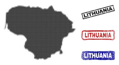 Yarı ton nokta tarzı Grunge adı pulları ile Litvanya Haritası