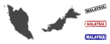 Yarı ton nokta tarzı Grunge resim yazısı pullar Malezya haritası