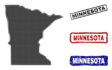 Minnesota devlet harita Grunge resim yazısı pulları ile yarı ton nokta tarzında