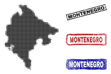 Yarı ton nokta tarzı Grunge resim yazısı pulları ile Karadağ harita