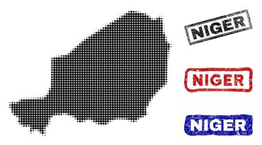 Yarı ton nokta tarzı Grunge başlık pulları ile Nijer Haritası