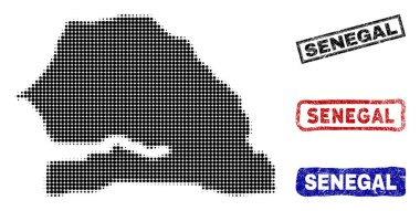Senegal harita Grunge adı pulları ile yarı ton nokta tarzında