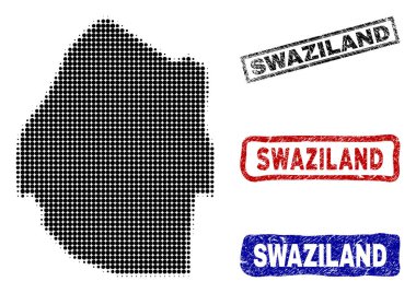 Grunge resim yazısı pulları ile yarı ton nokta tarzında Svaziland Haritası