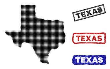 Texas devlet harita Grunge başlık pulları ile yarı ton nokta tarzında