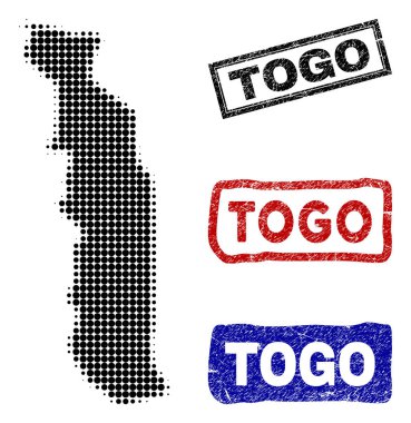 Grunge resim yazısı pulları ile yarı ton nokta tarzında Togo Haritası