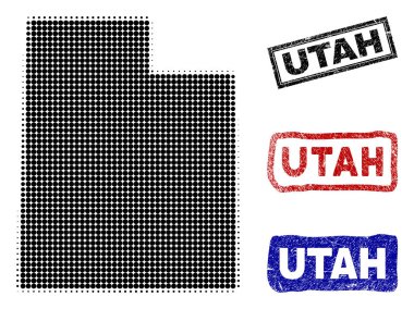 Utah State harita Grunge resim yazısı pulları ile yarı ton nokta tarzında