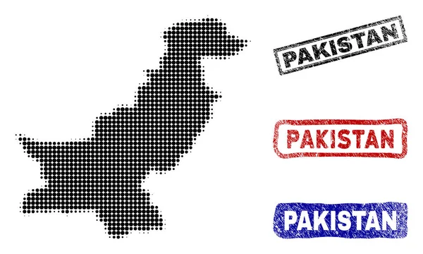 Yarı ton nokta tarzı Grunge başlık pulları ile Pakistan Haritası