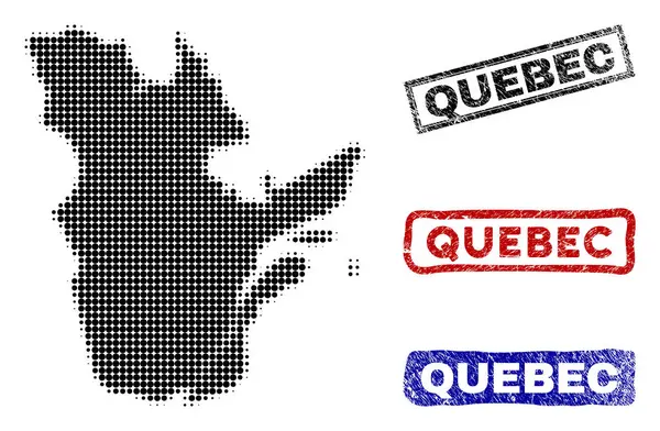 Mapa de la provincia de Quebec en estilo de punto medio con sellos de leyenda grunge — Archivo Imágenes Vectoriales